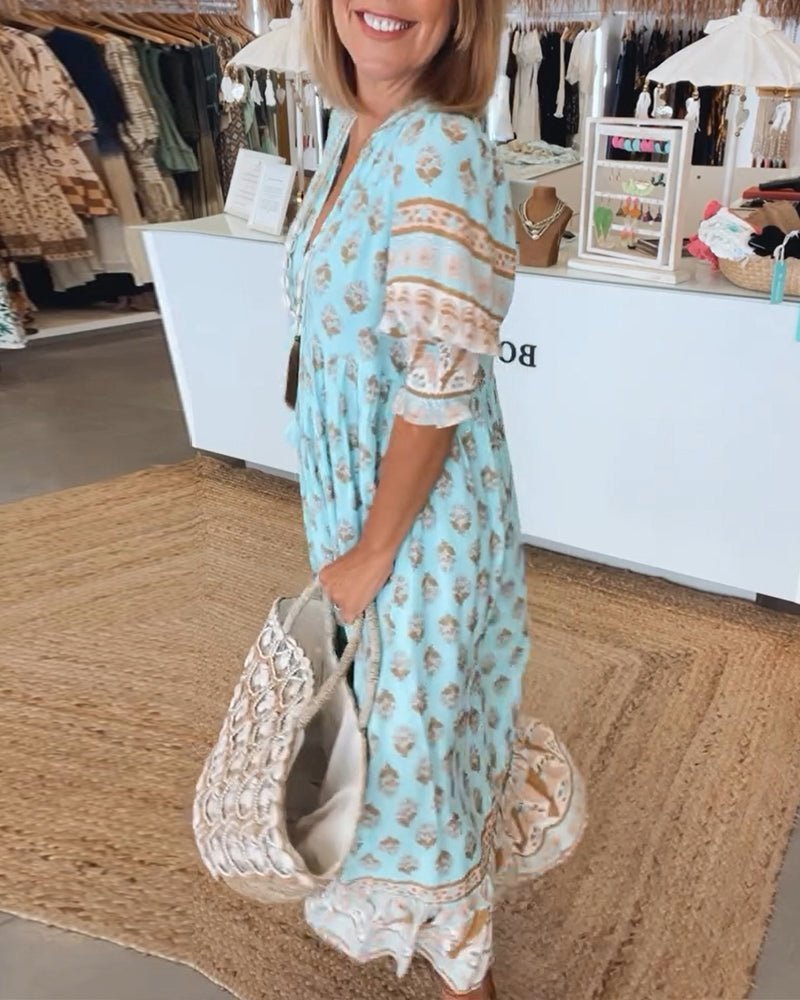 ✦ Calestra™ | Azure Breeze Boho Maxi Dress
