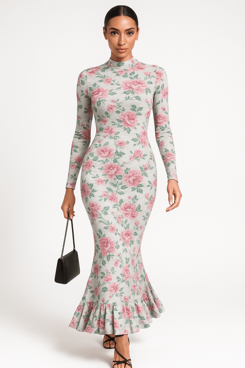 Floral Turtle Neck Maxi Dress