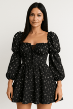 Puff Sleeve Floral Dress with Open Back