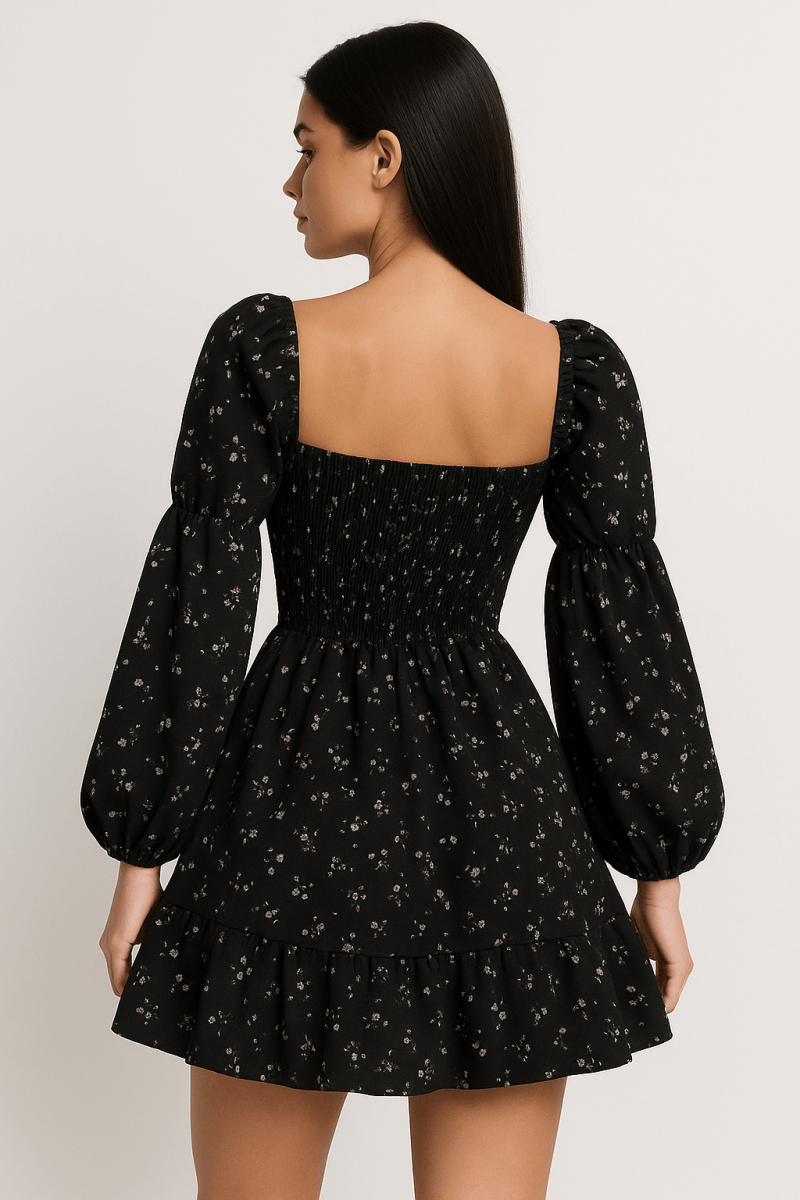 Puff Sleeve Floral Dress with Open Back