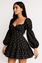Puff Sleeve Floral Dress with Open Back