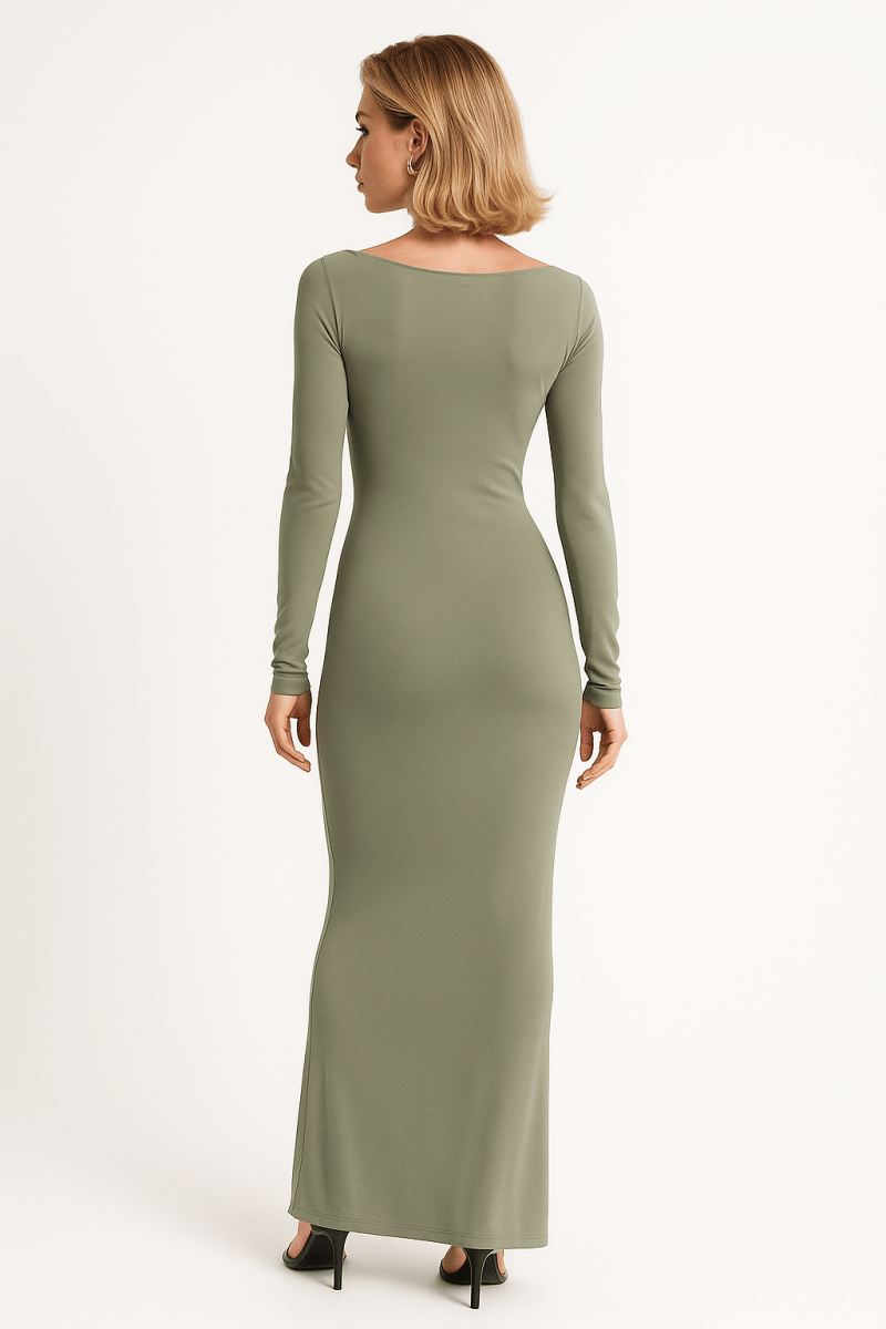 Long Sleeve Maxi Dress with O-Neck