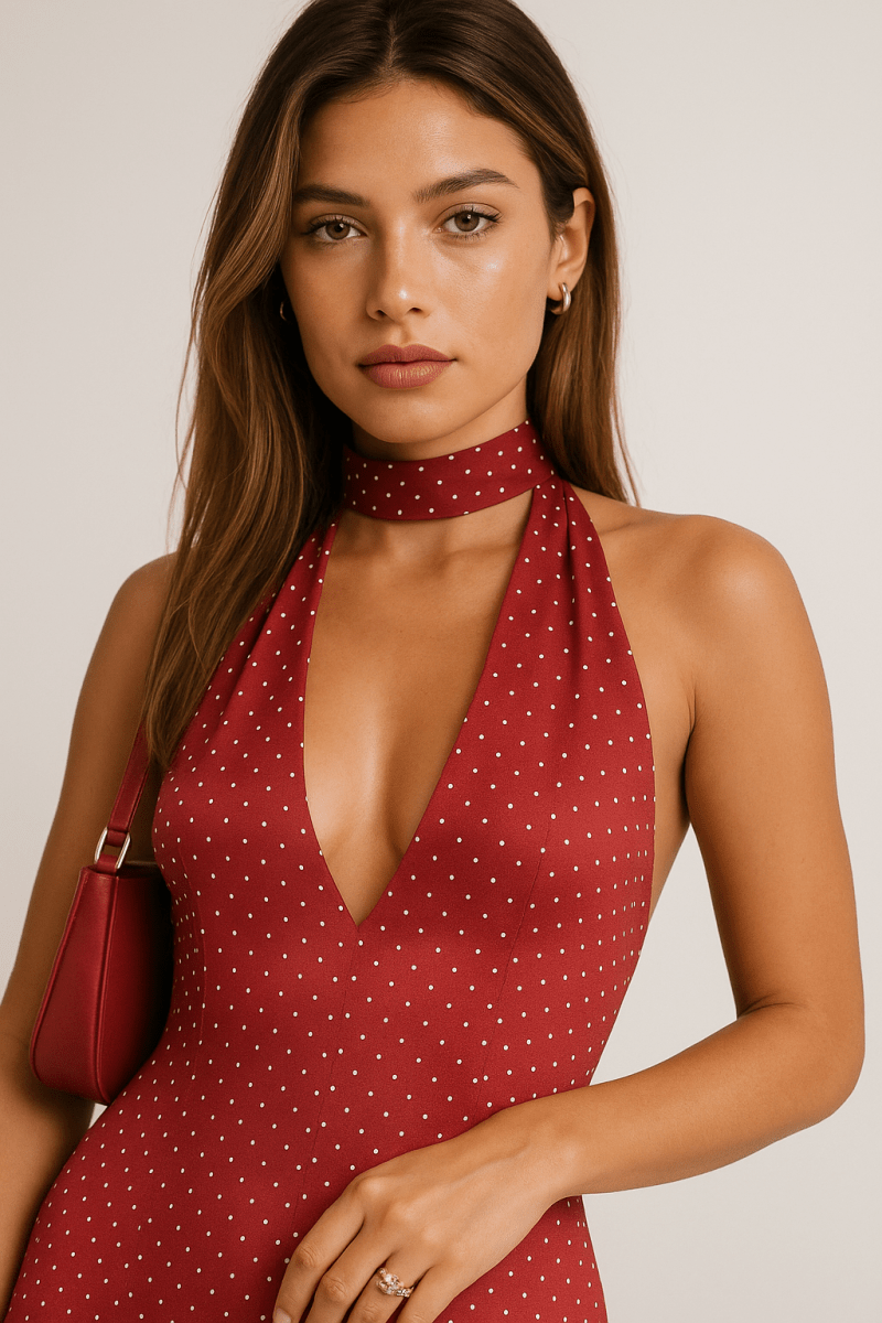 Polka Dot Halter Maxi Dress