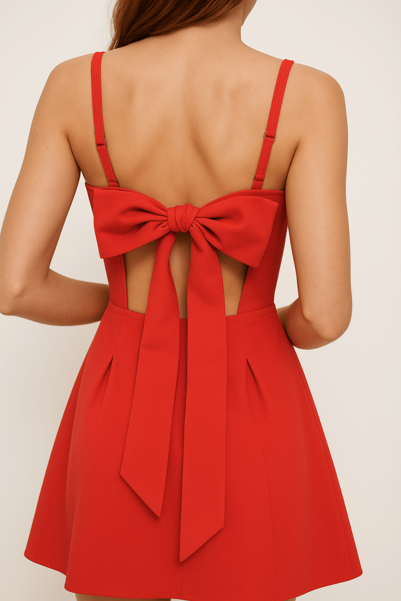 Square Neck Mini Bow Dress