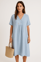 Cotton Blend V-Neck Maxi Dress