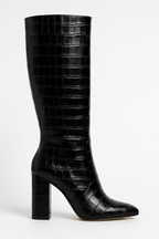 Croc-Embossed Knee-High Boots