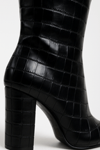 Croc-Embossed Knee-High Boots