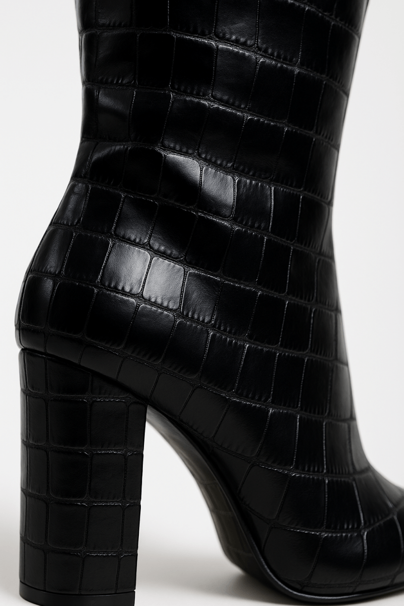 Croc-Embossed Knee-High Boots