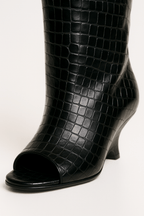 Croc-Embossed Peep Toe Boots