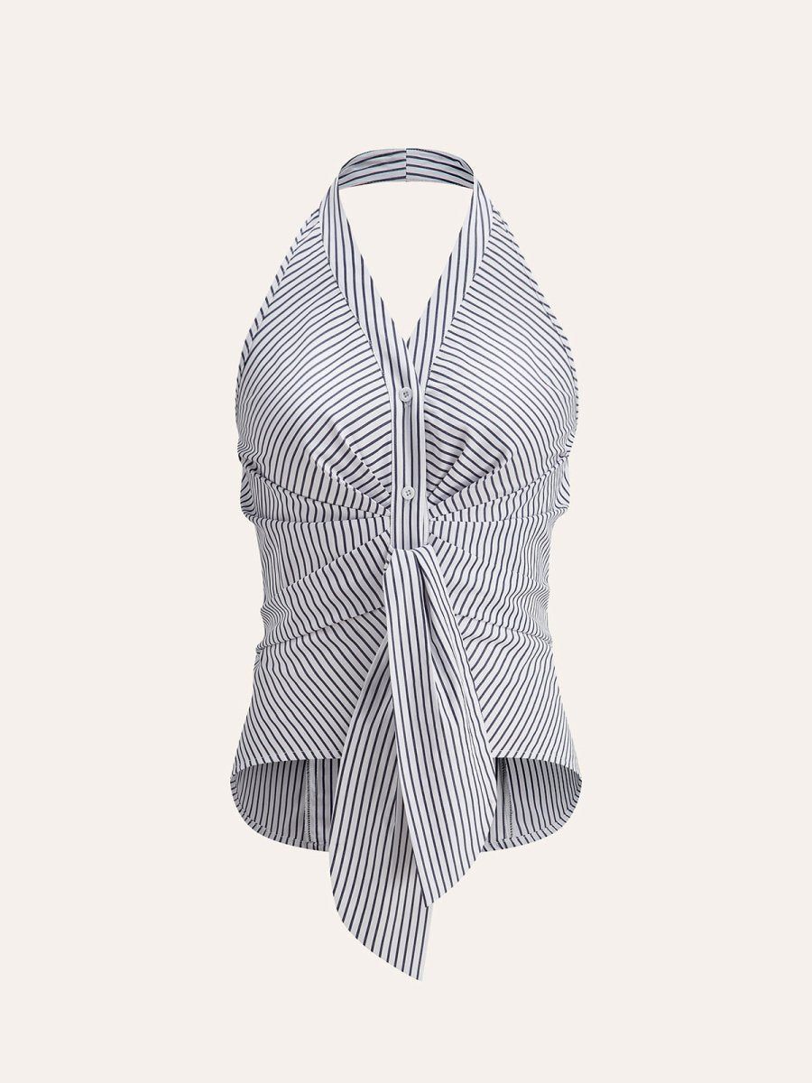 Striped Halter Tie Top