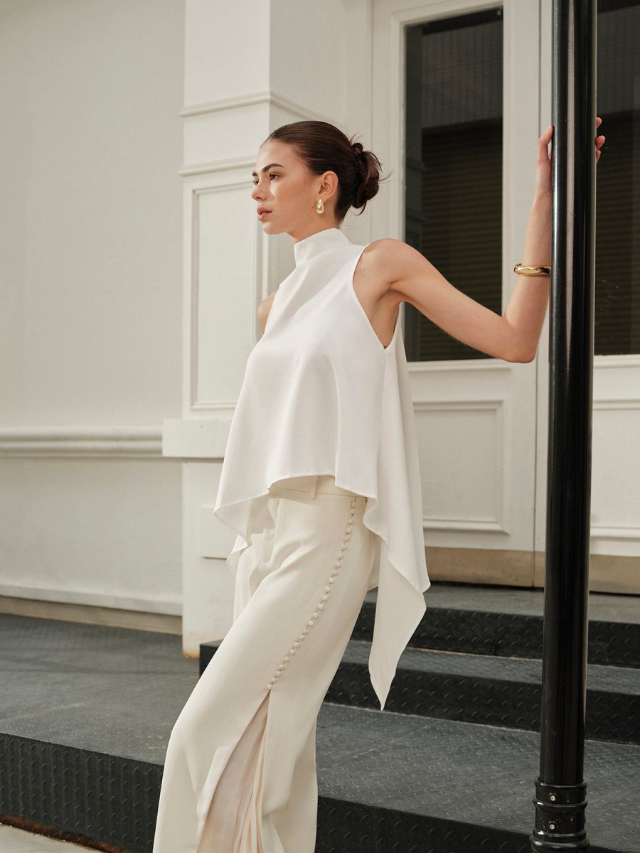 Asymmetrical Mock Neck Sleeveless Top