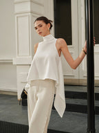 Asymmetrical Mock Neck Sleeveless Top