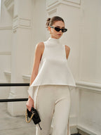 Asymmetrical Mock Neck Sleeveless Top