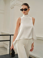 Asymmetrical Mock Neck Sleeveless Top