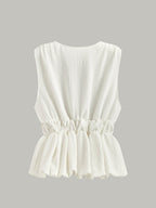 V-Neck Gathered Waist Bow-Detail Top