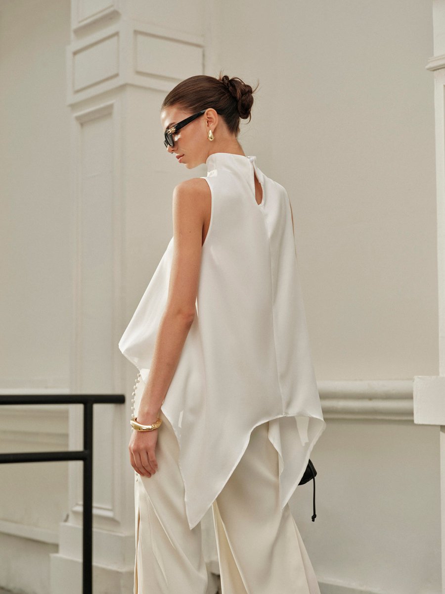 Asymmetrical Mock Neck Sleeveless Top