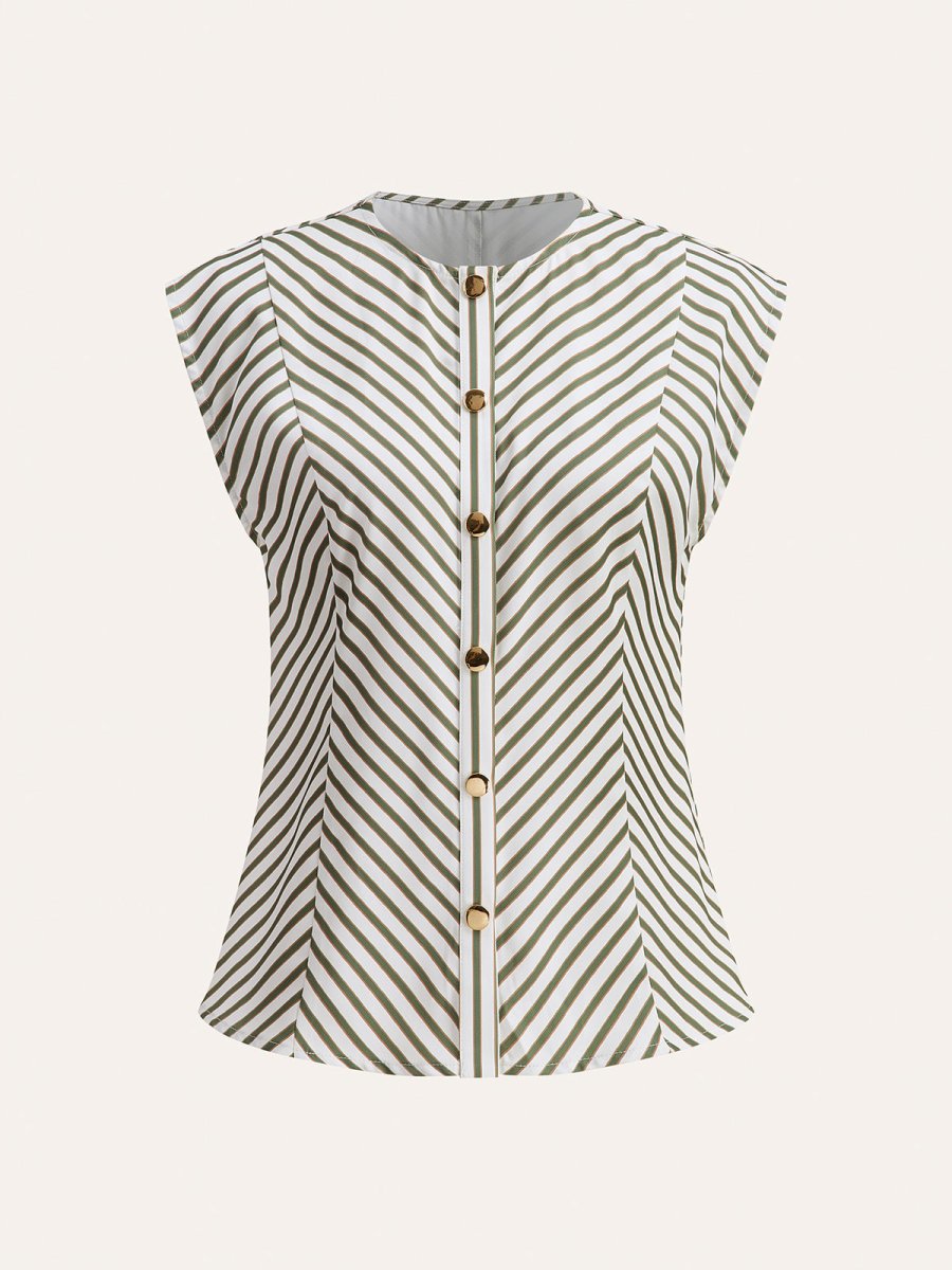 Striped Metal Round-Neck Shirt With Belt