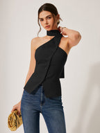 Cotton & Linen Halter Top With Decor Pockets