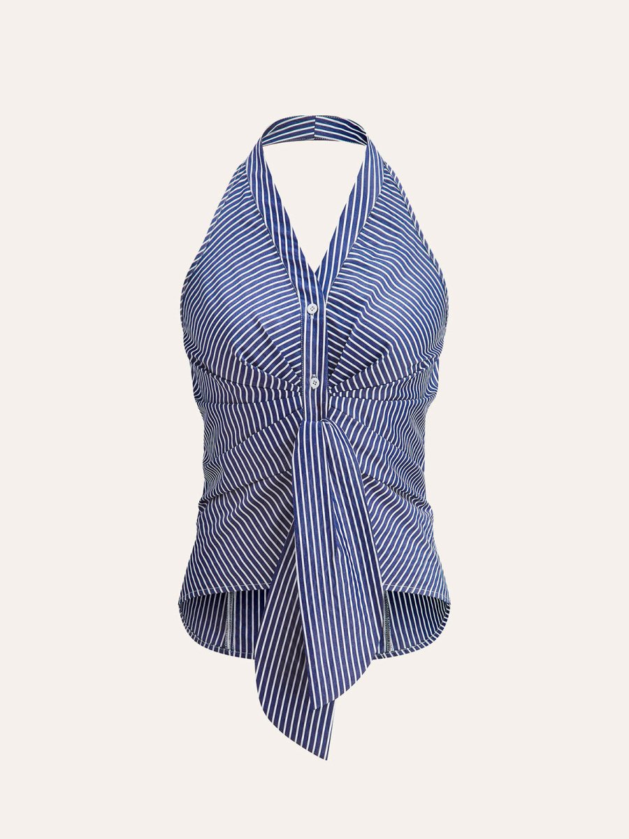 Striped Halter Tie Top