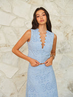 Scalloped Neckline Button-Front Eyelet Crop Top