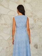 Scalloped Neckline Button-Front Eyelet Crop Top