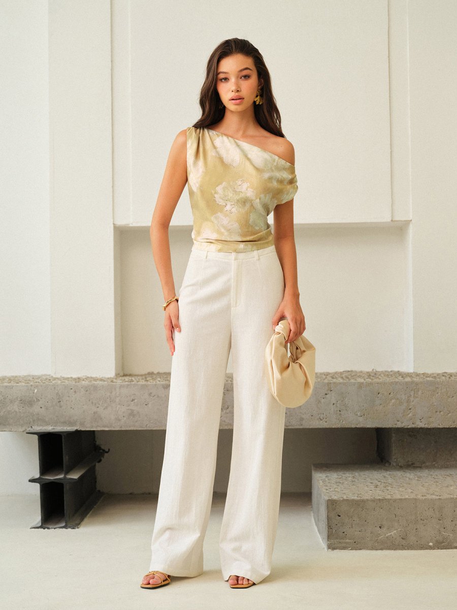 One-Shoulder Floral-Patterned Top