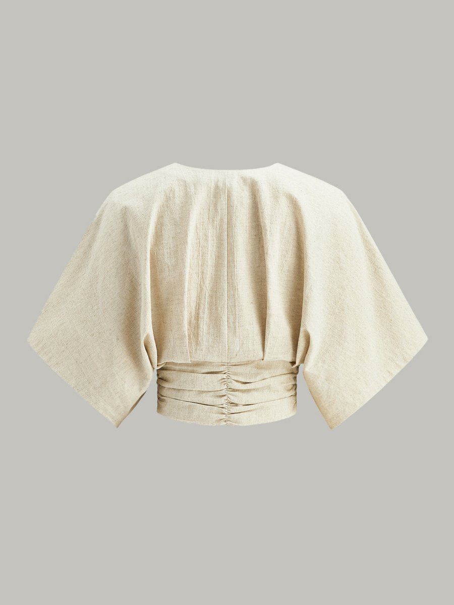 Cotton & Linen Kimono Sleeve Button Top