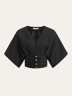 Cotton & Linen Kimono Sleeve Button Top