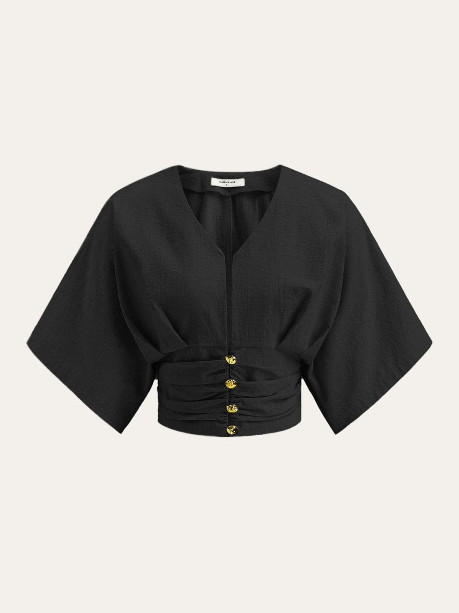 Cotton & Linen Kimono Sleeve Button Top