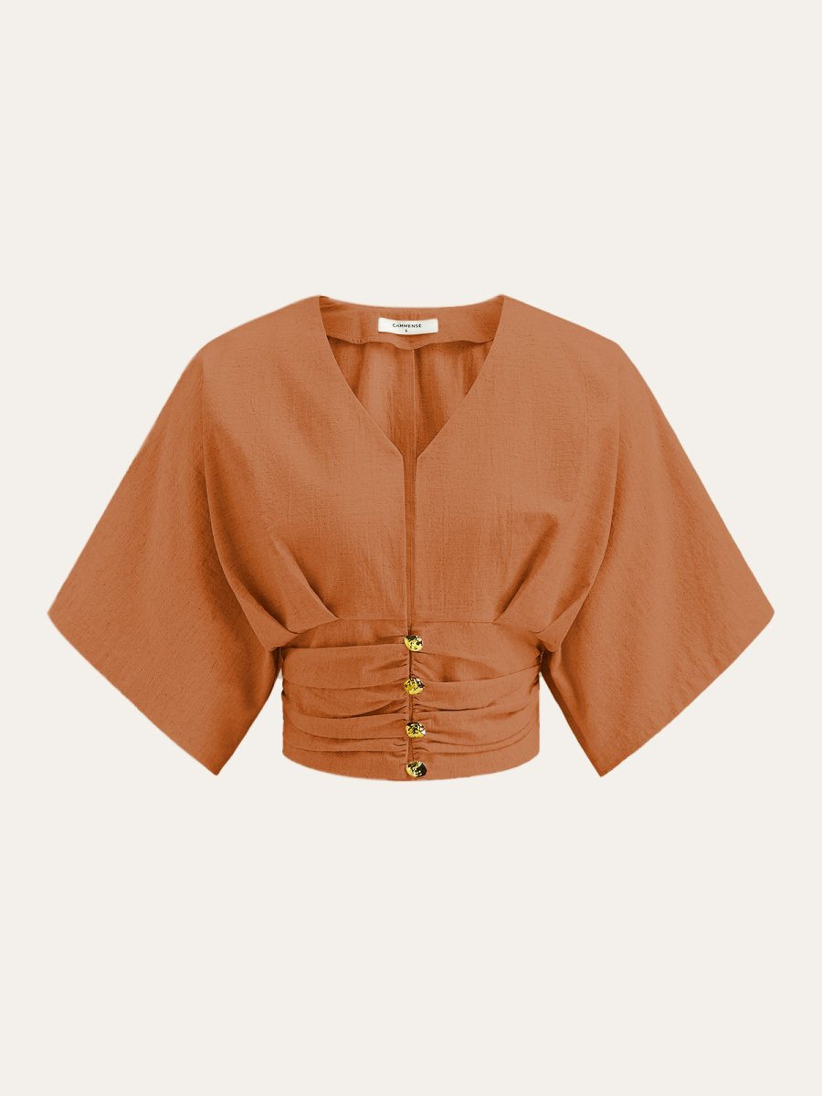 Cotton & Linen Kimono Sleeve Button Top
