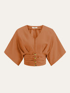 Cotton & Linen Kimono Sleeve Button Top