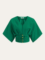 Cotton & Linen Kimono Sleeve Button Top