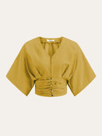 Cotton & Linen Kimono Sleeve Button Top