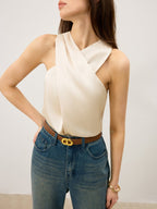 Satin Cross-Over Collar Tank Top