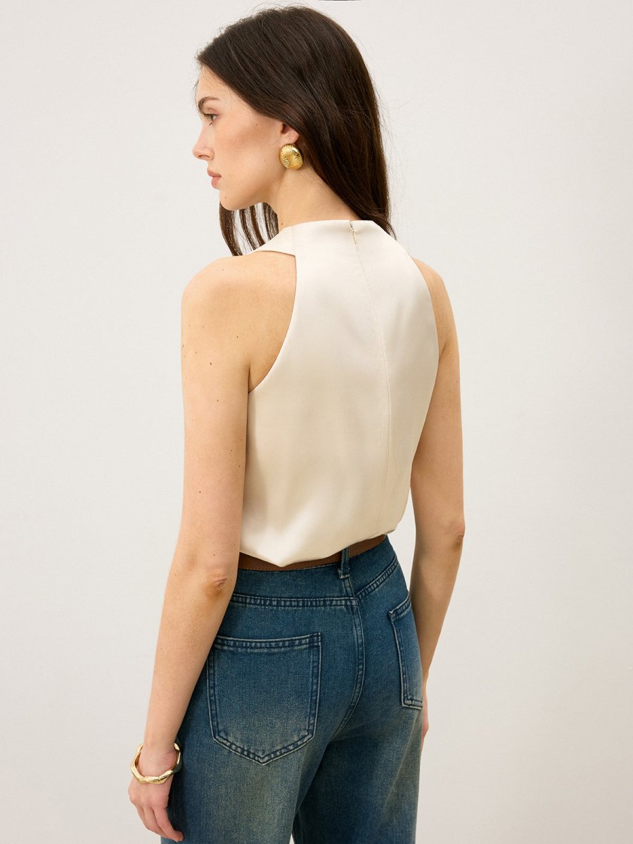 Satin Cross-Over Collar Tank Top