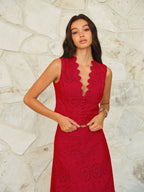 Scalloped Neckline Button-Front Eyelet Crop Top