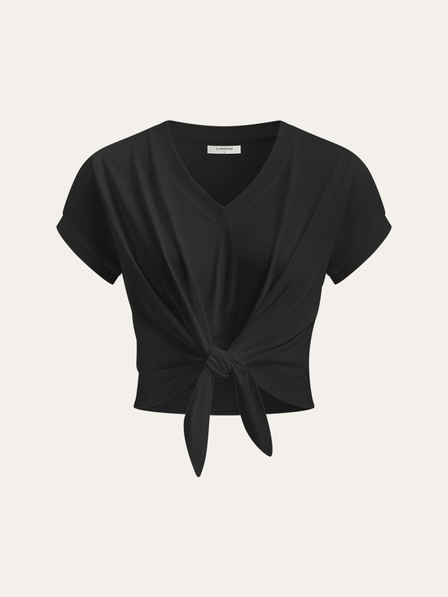 Knot Front V-Neck T-Shirt