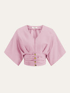 Cotton & Linen Kimono Sleeve Button Top