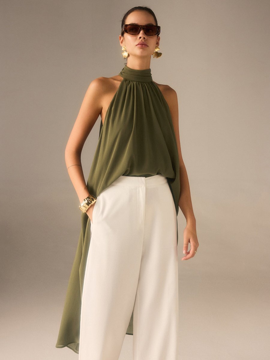 Halter-Neck Chiffon Long Top