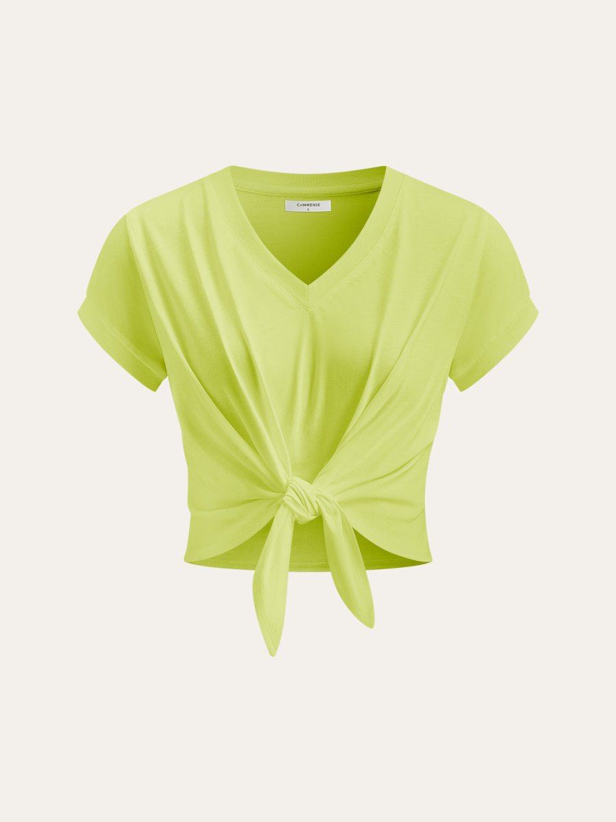 Knot Front V-Neck T-Shirt