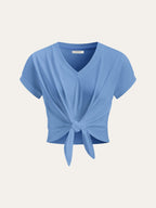Knot Front V-Neck T-Shirt