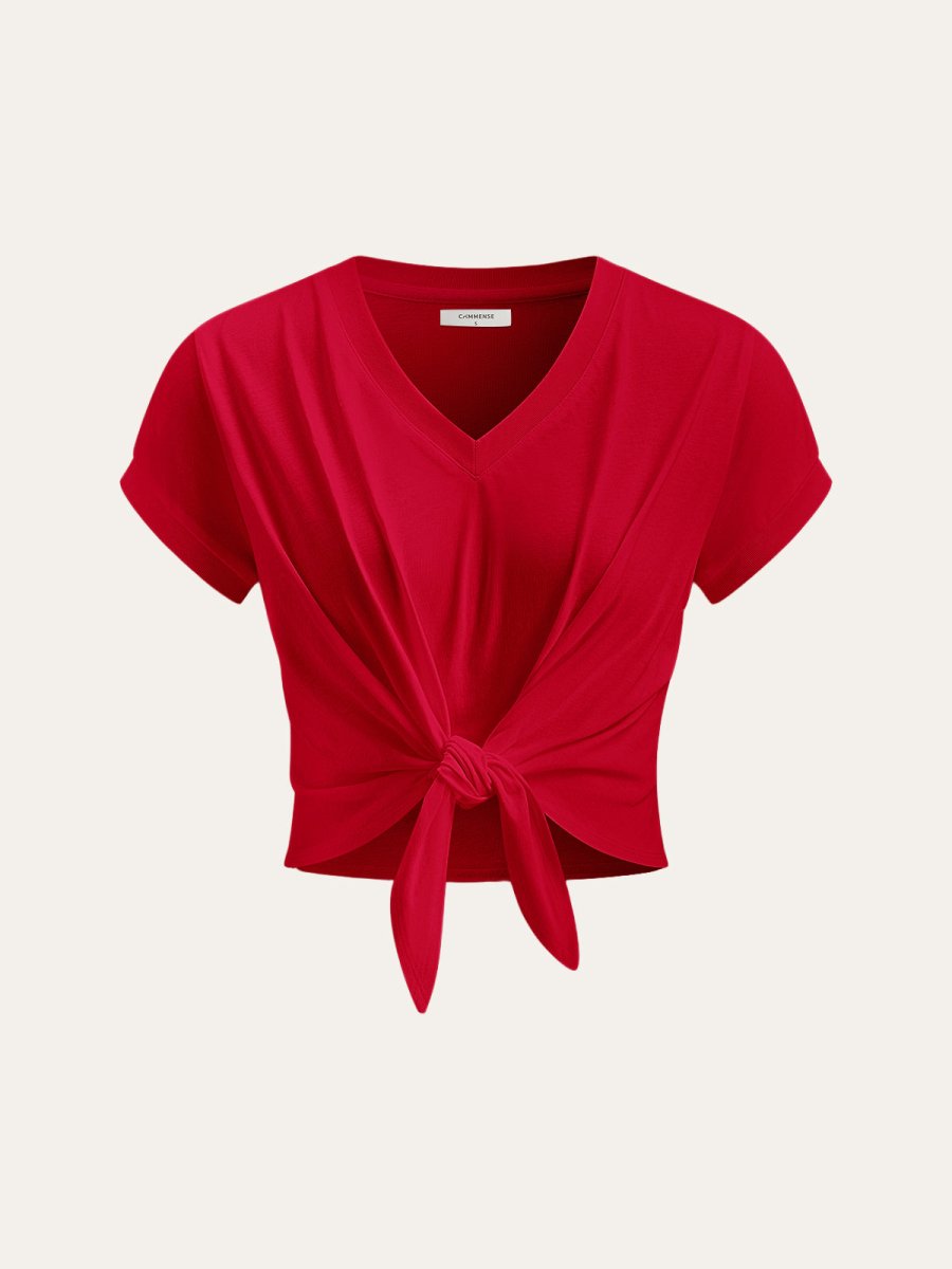 Knot Front V-Neck T-Shirt