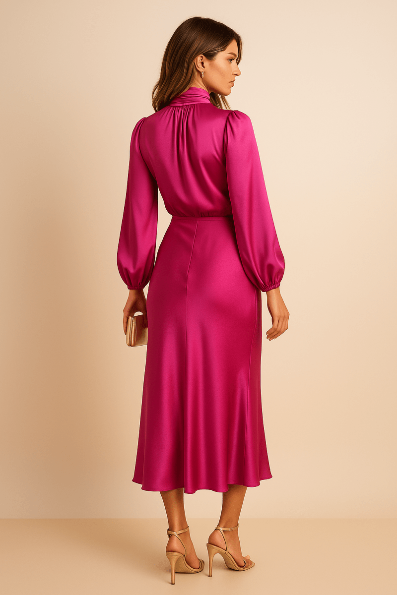 Satin High Waist Midi Dress