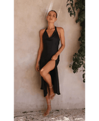 Noir Allure | Satin Halter Slip Dress
