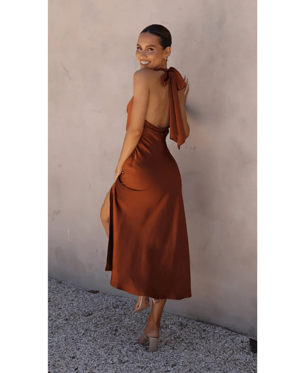 Noir Allure | Satin Halter Slip Dress