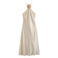The Satin Bloom Maxi Dress | Champagne Elegance