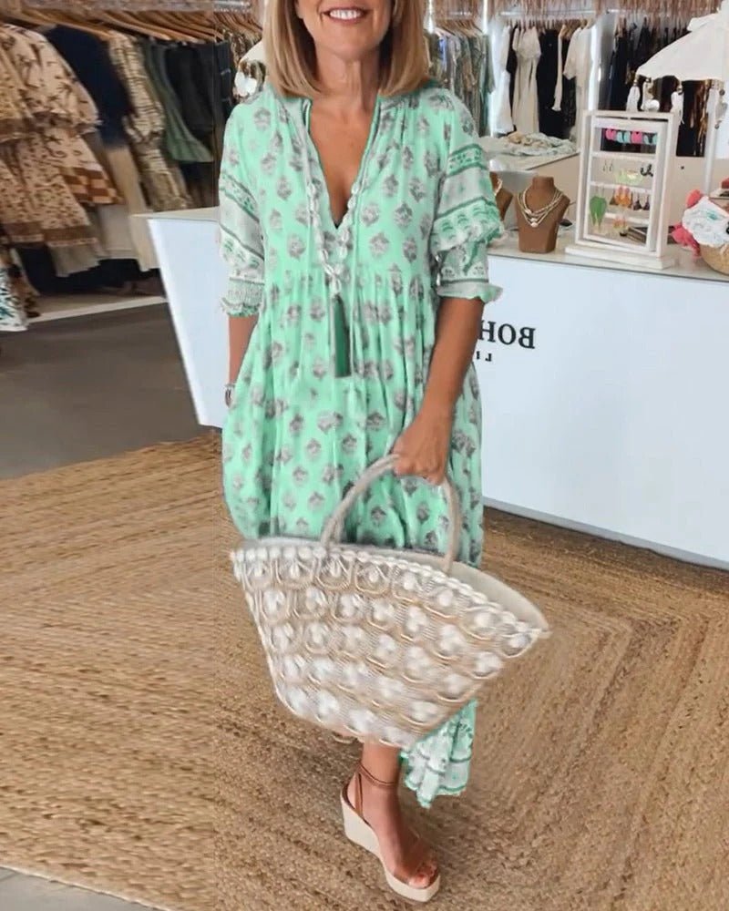 ✦ Calestra™ | Azure Breeze Boho Maxi Dress