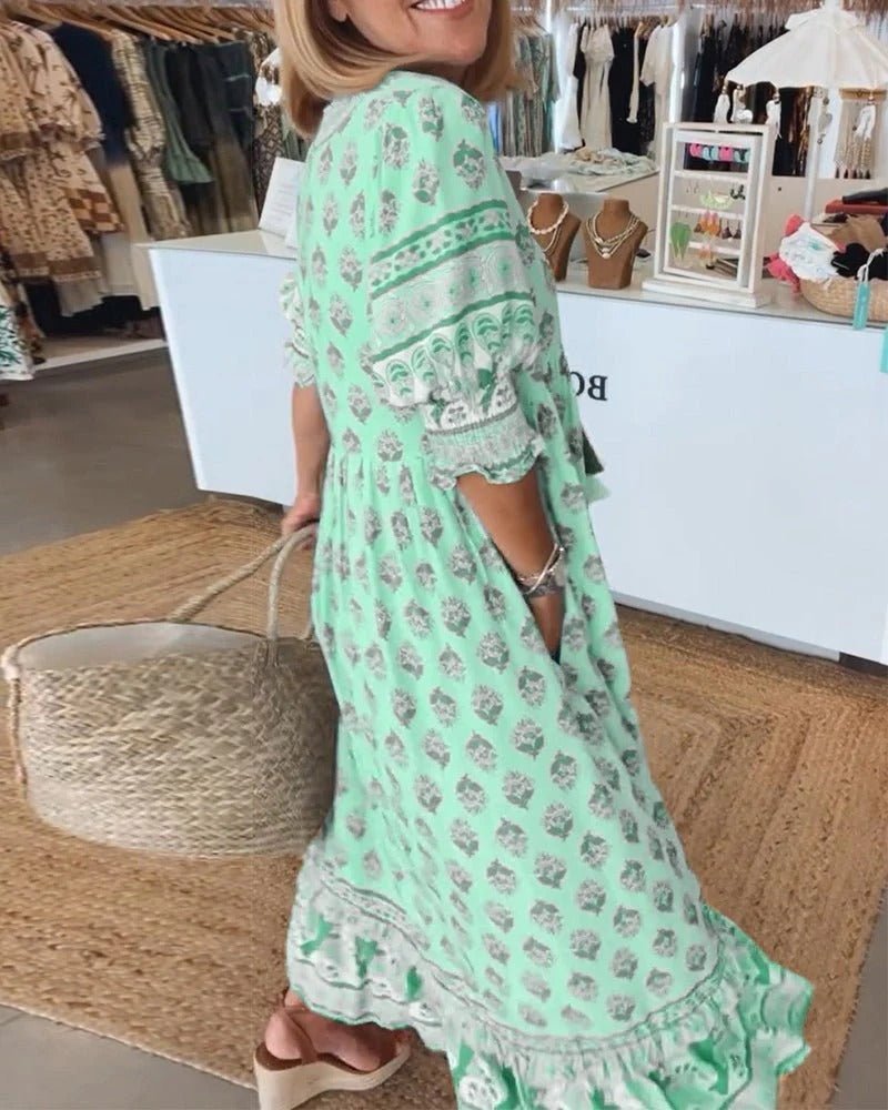 ✦ Calestra™ | Azure Breeze Boho Maxi Dress