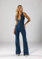 ✦ Siena Deep Zip Denim Jumpsuit