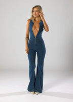 ✦ Siena Deep Zip Denim Jumpsuit